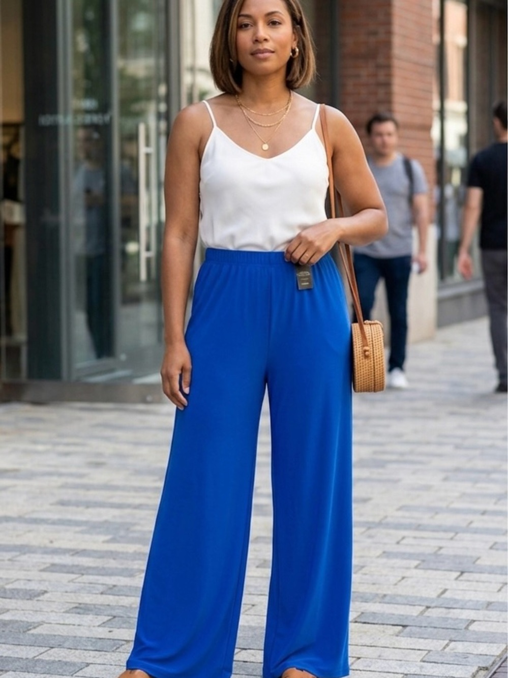 Chico’s Cobalt Royal Blue Wide Leg Pants Elastic Waist Size 2 (L)